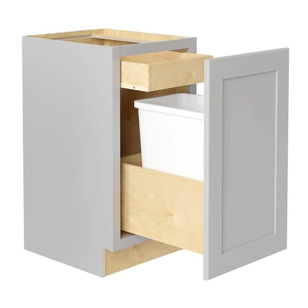 Home Decorators Collection Newport 15 in. W x 24 in. D x 34.5 in. H Assembled Plywood Trash Can Kitchen Cabinet in Pearl Gray with 1D Soft Close