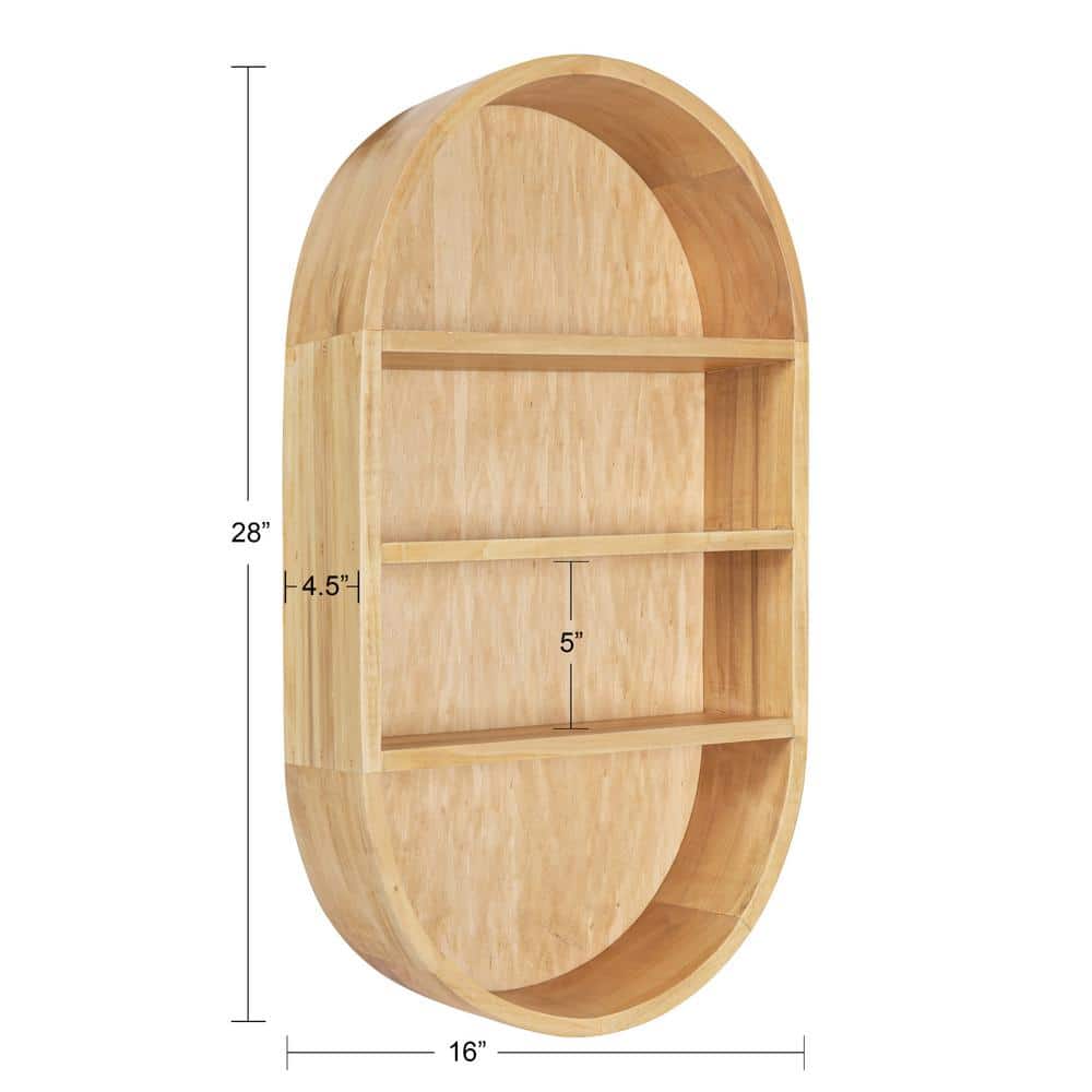 Natural Mango Wood Oval Floating Wall Shelf, 18.6"