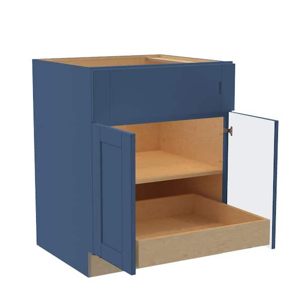 Home Decorators Collection Washington Vessel Blue Plywood Shaker Assembled Base Kitchen Cabinet FH 1 ROT Sft Cls 27 in W x 24 in D x 34.5 in H