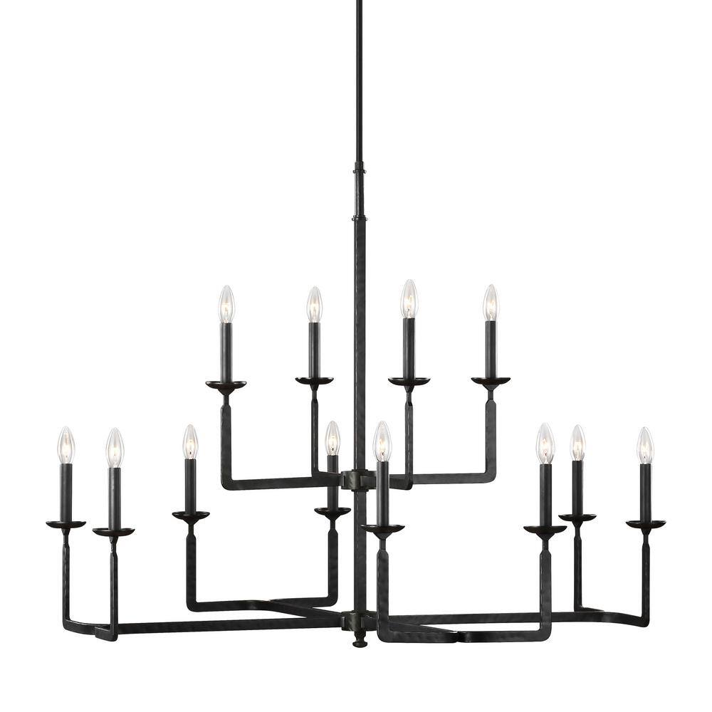 Ansley Aged Iron 12-Light Crystal Chandelier with Candelabra Bulbs