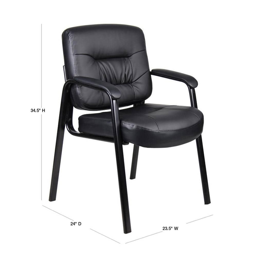 Elegant Black LeatherPlus Guest Chair with Steel Frame and Fixed Arms