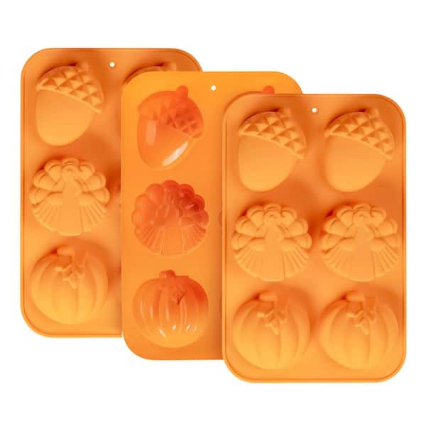 3 Pack Silicone Turkey Pumpkin Cake Molds Fall Muffin Cupcake Pan Set for Thanksgiving Halloween Baking Soap