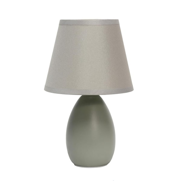 Creekwood home 9.45 in. Gray Traditional Petite Ceramic Oblong Bedside Table Desk Lamp with Matching Tapered Drum Fabric Shade