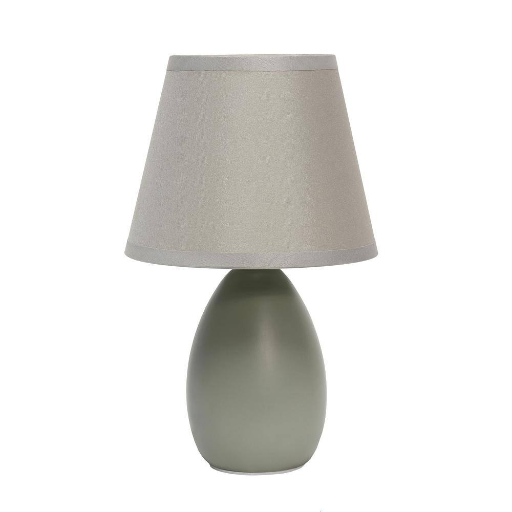 9.45 in. Gray Traditional Petite Ceramic Oblong Bedside Table Desk Lamp