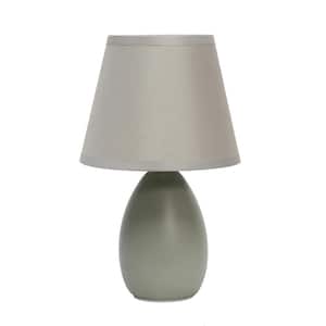 9.45 in. Gray Traditional Petite Ceramic Oblong Bedside Table Desk Lamp with Matching Tapered Drum Fabric Shade