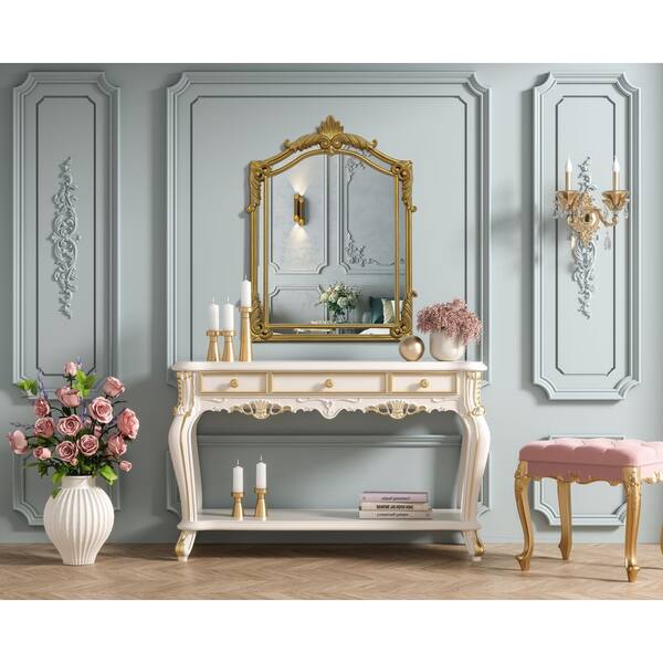 gold leaf dressing table Gold Leaf End Table - Mirrored Top with Iron Frame main image 0