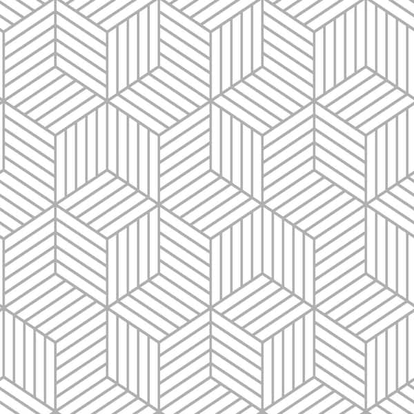 RoomMates Stripped Hexagon White And Grey Geometric Vinyl Peel & Stick Wallpaper Roll (Covers 28.18 Sq. Ft.)