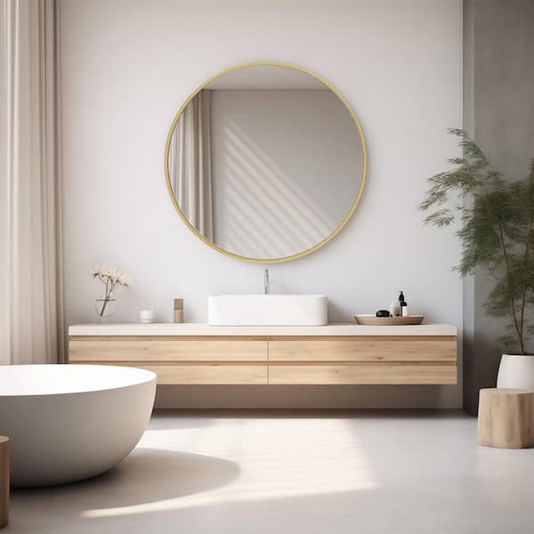 30 in. W x 30 in. H Round Framed Wall Mounted Bathroom Vanity Mirror in Gold