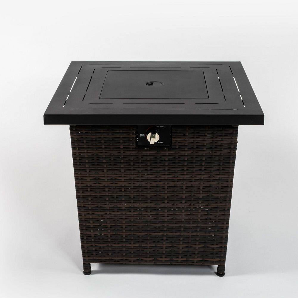 28 in. Black Brown Square Propane Gas Fire Pit Table with Beautiful Wicker Base for Outside Patio Deck Garden Backyard price history on PriceWatchPro