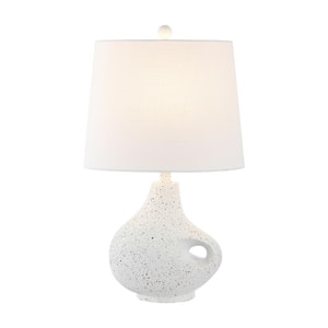 Charlotte 24 in. Minimalist Designer Iron/Resin Oval Shade LED Table Lamp, White Terrazzo