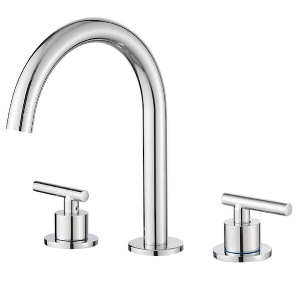 8 in. Widespread Double Handle High-Arc Bathroom Faucet Water-Saving With Drain Kit In Polished Chrome
