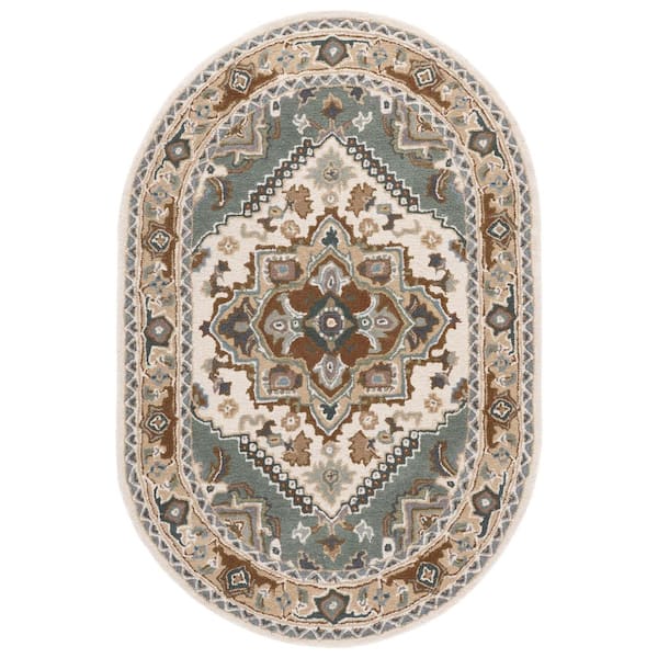 Heritage 8 ft. x 10 ft. Oval Ivory/Light Blue Border Floral Medallion Area Rug