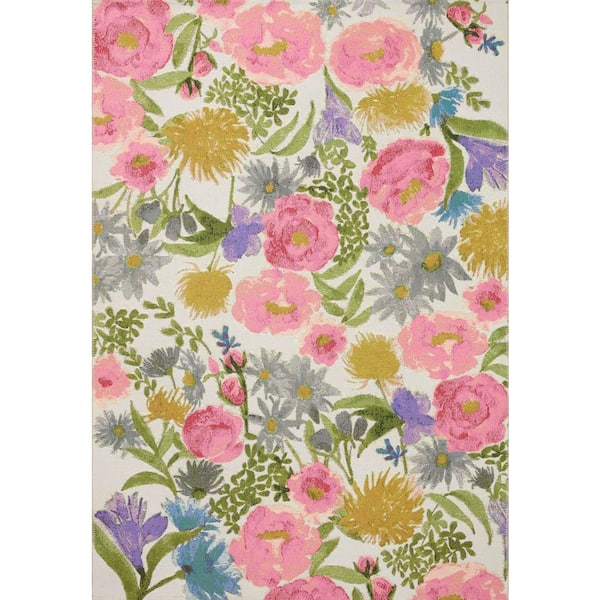 Botanical Ivory/Multi 2 ft. - 5 in. x 3 ft. - 11 in. Indoor/Outdoor Polypropylene Area Rug