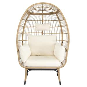 Oversized Patio Wicker Lounge Chair with Stand and Cushions