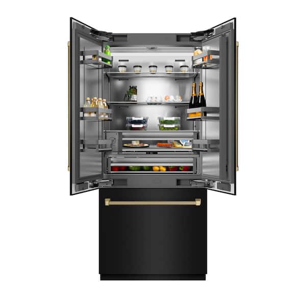 Autograph 36 in. French Door Built-In 19.6 cu ft Refrigerator in Black with Stainless Interior and Bronze Helix Handles
