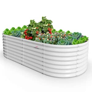 96 in. Outdoor Alloy Steel Quartz Antique White Galvanized Raised Garden Bed Oval Planter Boxes for Vegetables Flowers