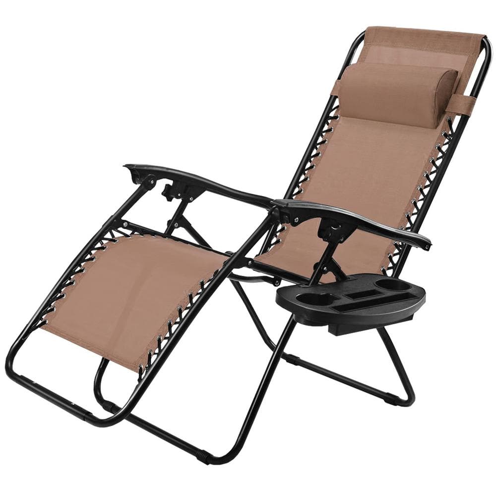 One Piece Outdoor Folding Zero Gravity Reclining Lounge Chair In Brown