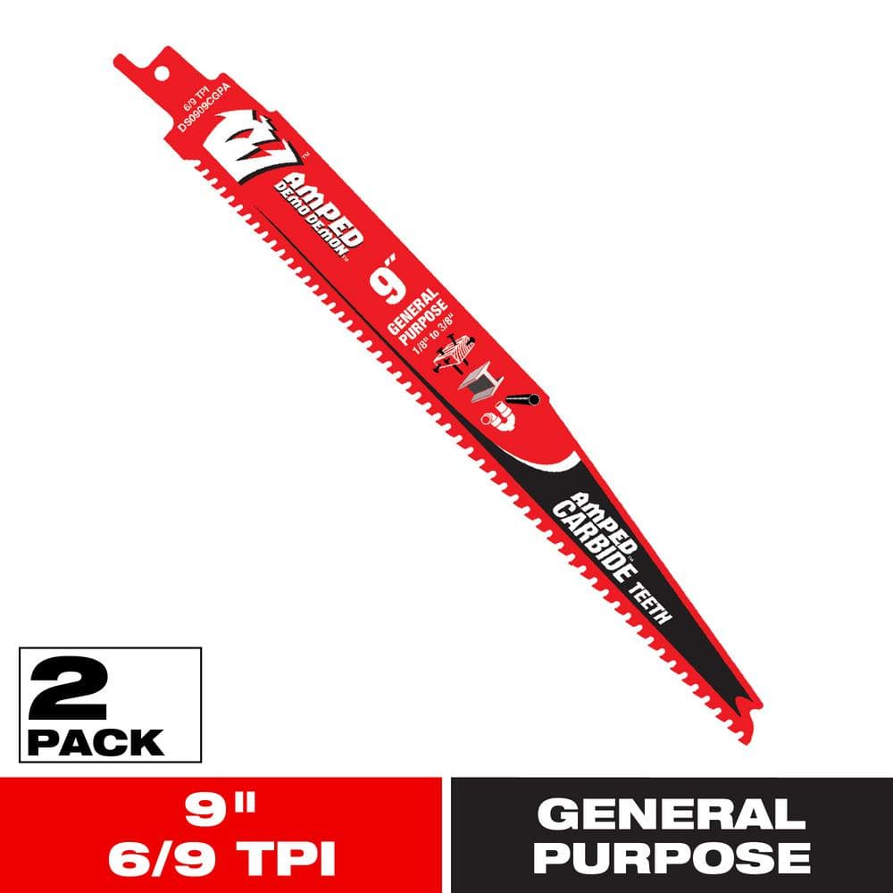 9 in. 6/9 TPI AMPED Demo Demon Carbide Teeth Reciprocating Saw Blade for General Purpose Cuts (2-Pack) price history on PriceWatchPro