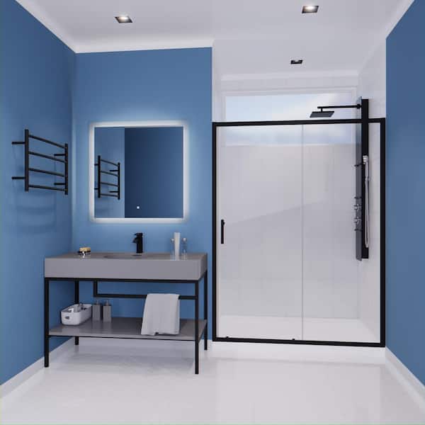 Halberd Series 60 in. x 72 in. H Sliding Framed Shower Door in Matte Black with Tsunami Guard Tempered Clear Glass