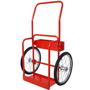 220 lbs. Red Large Dual Oxygen Tank Cart Dolly Double Cylinder Cart, 20 in. Pneumatic Wheels Includes 2-Fastening Belts