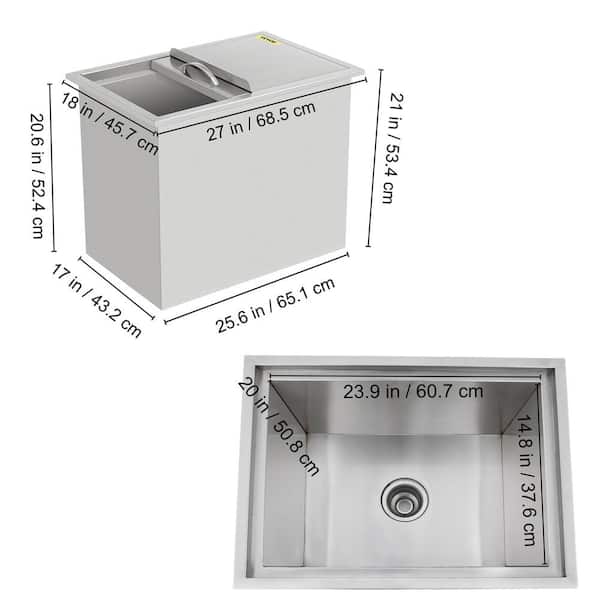 Sunstone 28-Inch Drop-In Ice Bin Cooler with Stainless Lid & Dual Dividers