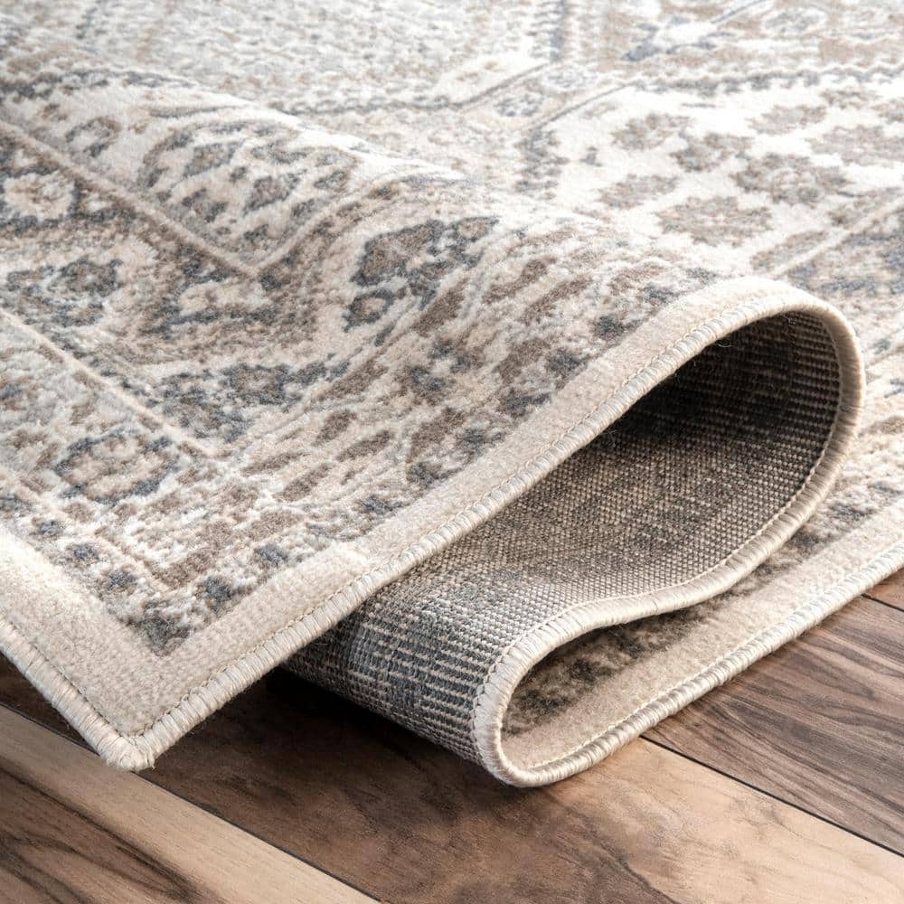 Becca Beige Oval 4' x 6' Synthetic Stain-Resistant Area Rug