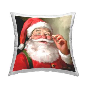 Jolly Red Santa Claus Laughter Red Print Polyester 18in. X 18in. Throw Pillow