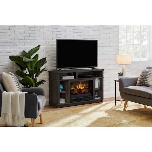 StyleWell Maynard 48 in. Freestanding Electric Fireplace TV Stand in Cappuccino with Ash Grain