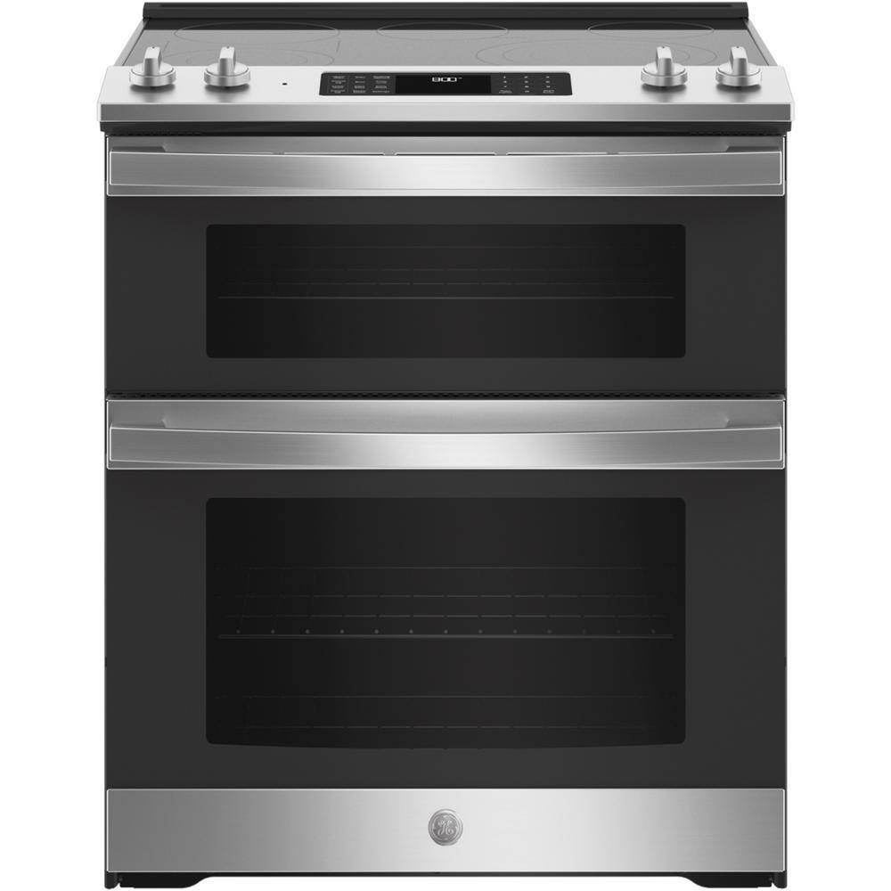 Ge 6 6 Cu Ft Slide In Double Oven Electric Range With Steam Cleaning Oven In Stainless Steel Jss86spss The Home Depot
