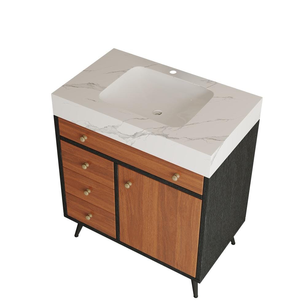 30 in. Freestanding Brown Black Bath Vanity with White Sintered Stone Top Unassembled price history on PriceWatchPro