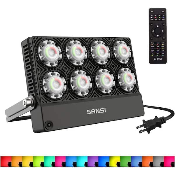 SANSI 50-Watt Black RGB Color Changing Integrated LED Flood Light with Remote Control 01-06-001-025061 - The Home Depot