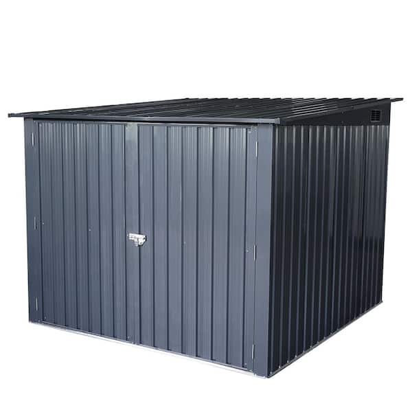 6.75 ft. x 6.33 ft. Outdoor Steel Storage Metal Shed for Bicycle with Slope Roof and 4 Bike Tracks, Black (37 Sq. Ft.)