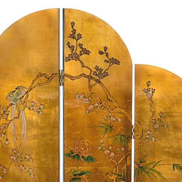 6 ft. Gold 4-Panel Golden Cranes Room Divider