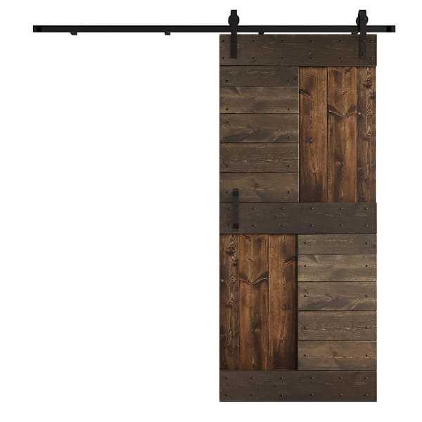 COAST SEQUOIA INC S Series 36 in. x 84 in. Kona Coffee Smoky Grey Finish Knotty Pine Wood Sliding Barn Door with Hardware Kit