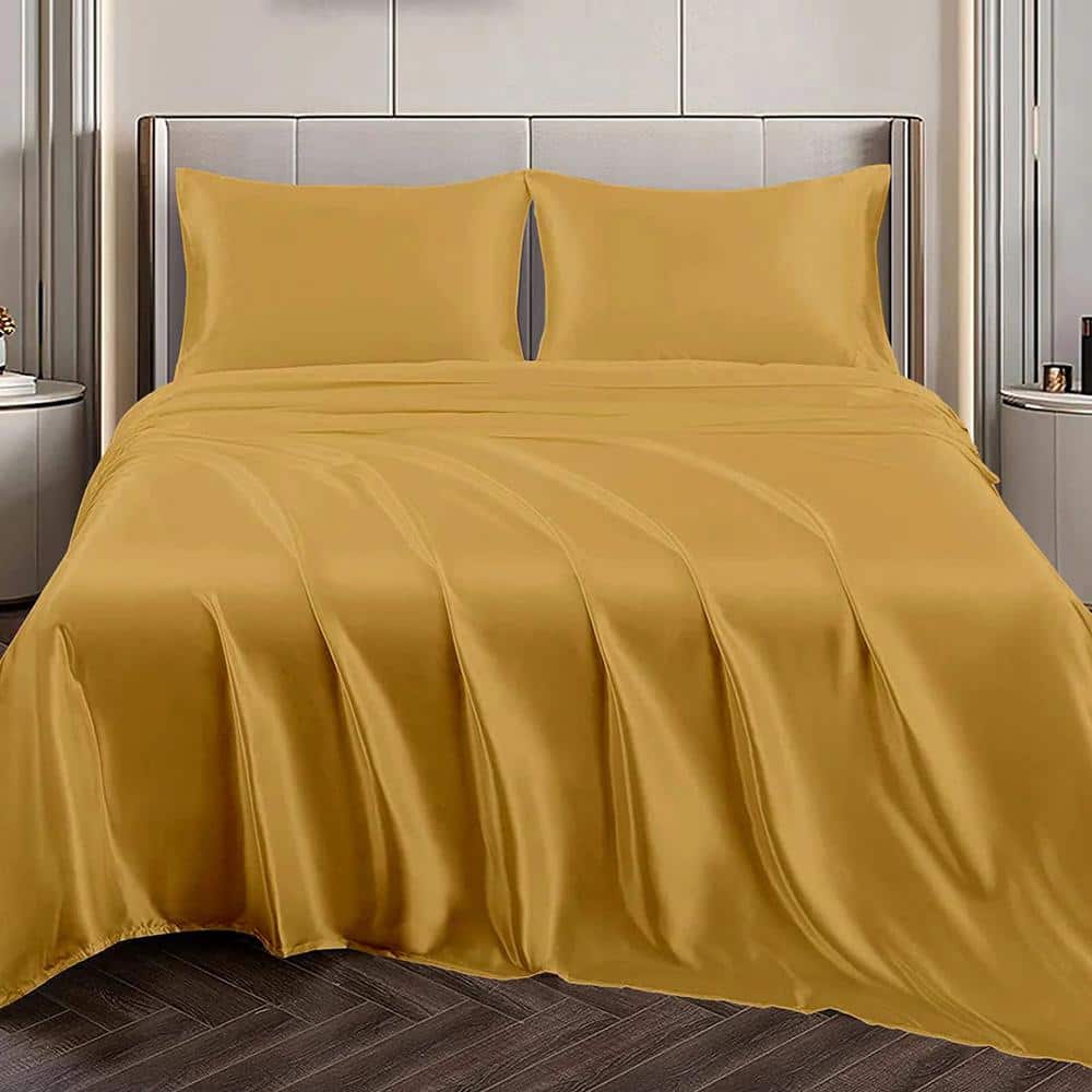 Gold Queen Satin Deep Pocket 4-Piece Sheet Set