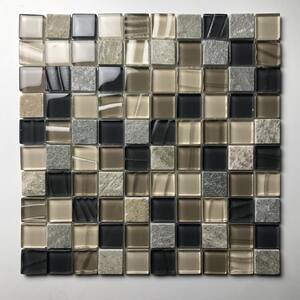 French Country Style Black Gray Cream Square Mosaic 1 in. x  1 in. Glass and Stone Wall Pool Floor Tile  (10 sq. ft.)