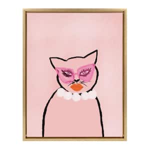 Sylvie "Cat in Pearls" by Kendra Dandy of Bouffants and Broken Hearts Framed Canvas Wall Art 24 in. x 18 in.