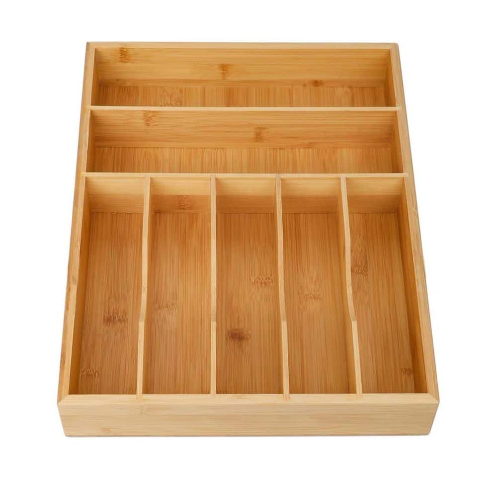 Bamboo Kitchen Drawer Organizer Extra Deep 7 Slots Silverware Utensil Tray 
