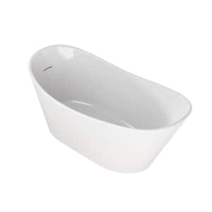 67 in. Pure Virgin Acrylic Single Slipper Flatbottom Freestanding Soaking Bathtub in White with Drain and Overflow