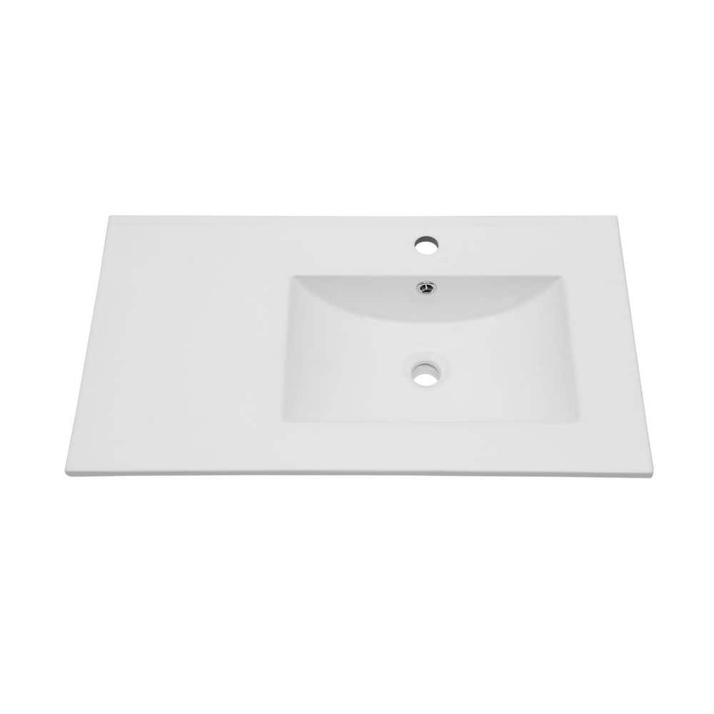 32 in. x 18 in. Drop-In Ceramic Bathroom Sink in White with Overflow and Left Countertop Durable Construction price history on PriceWatchPro