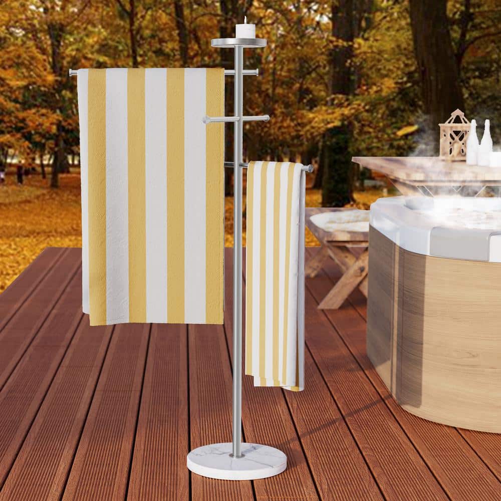 Brushed Steel Freestanding Towel Rack with Marble Base