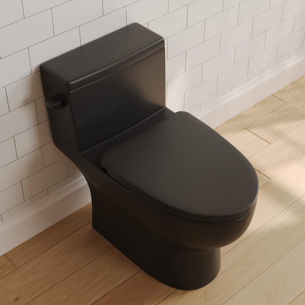 Concord 12 in. Rough in Size 1-Piece 1.28 GPF Single Flush Elongated Toilet in Black Seat Included