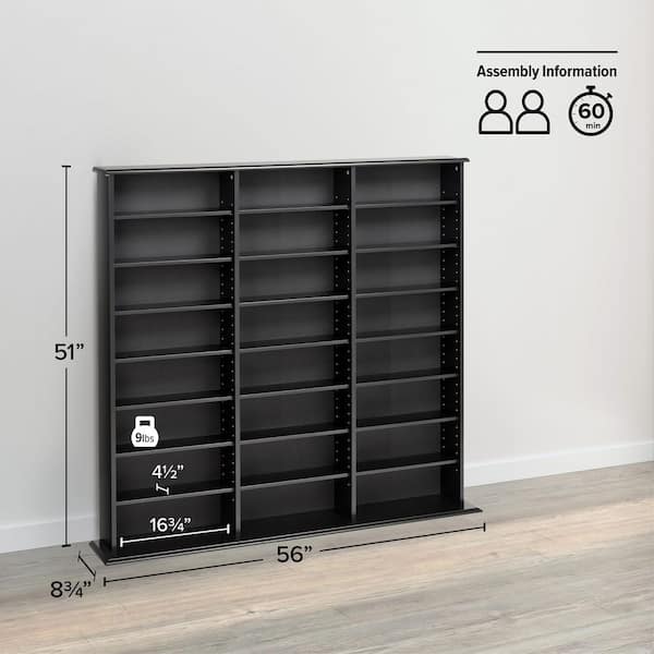 Prepac Black 3-Column Tall Cabinet, CD Rack Storage Cabinet, CD