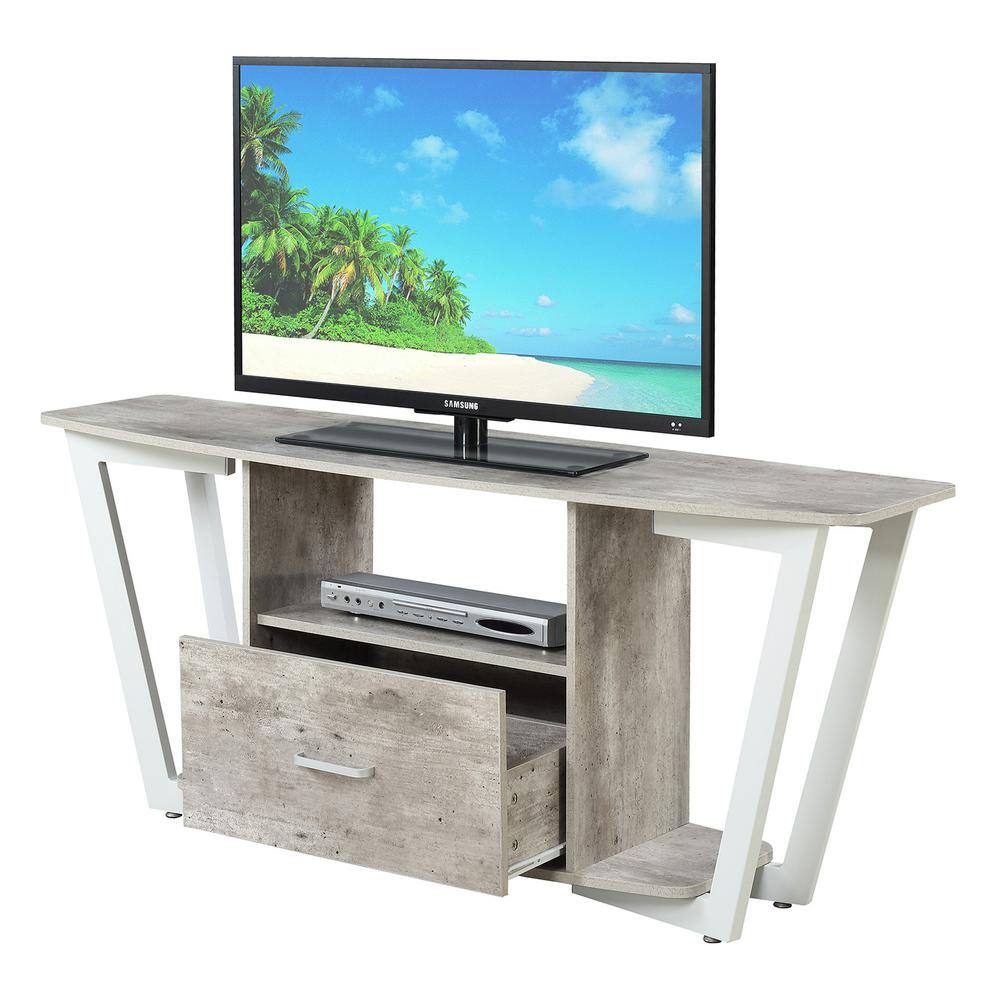 Urban Industrial White and Faux Birch 60" TV Stand with Cabinet