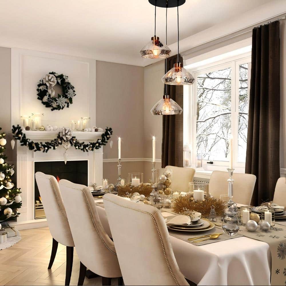 Modern Black and Brass 3-Light Glass Cluster Pendant