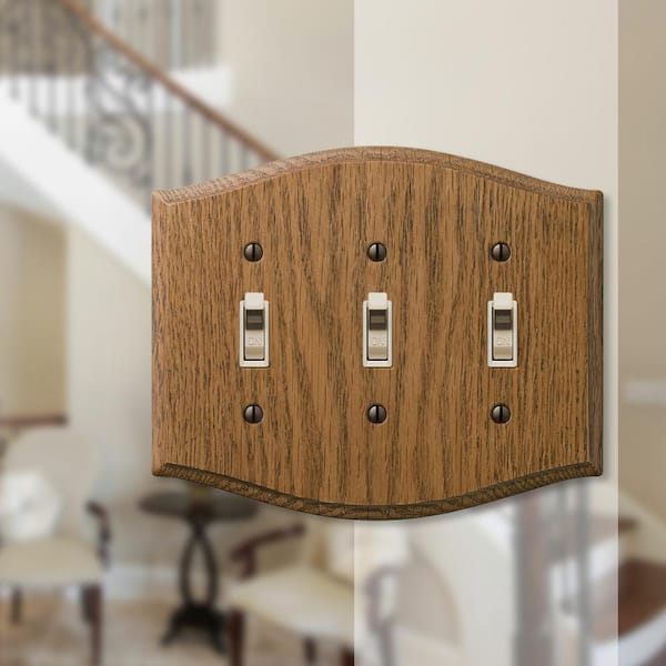 Country 3 Gang Toggle Wood Wall Plate - Medium Oak