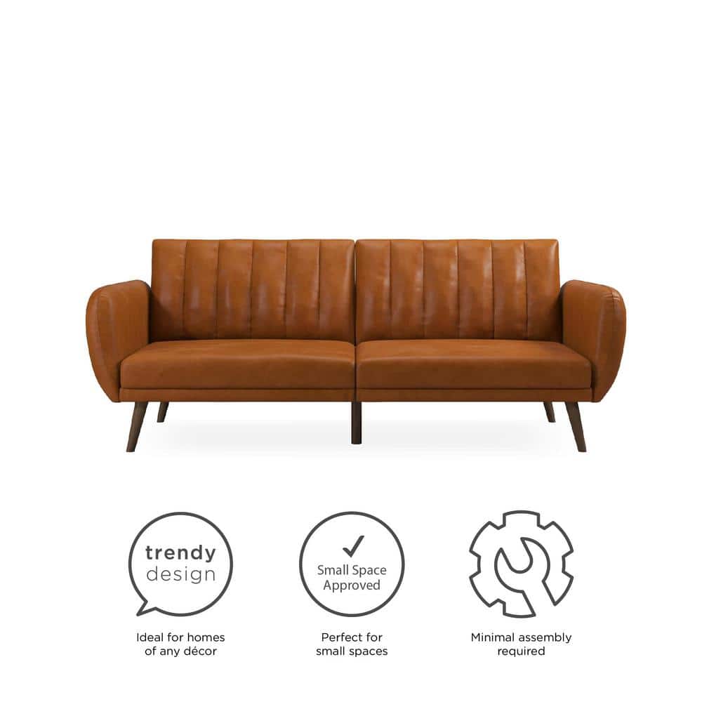 Brittany Camel Faux Leather Convertible Sleeper Sofa