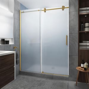 Langham XL 44 - 48 in. x 80 in. Frameless Sliding Shower Door with Ultra-Bright Frosted Glass in Brushed Gold