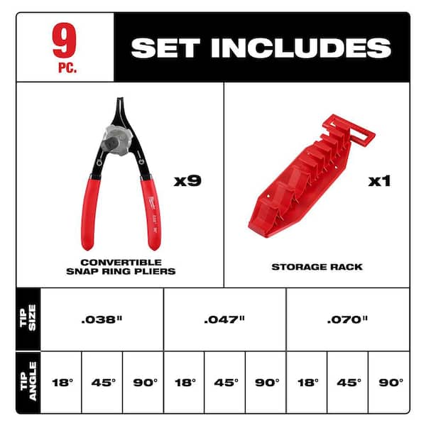 Milwaukee - Snap Ring Pliers Set (9-Piece)