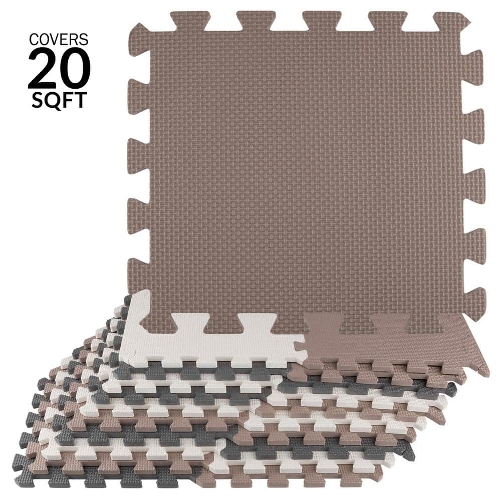 Stalwart 12 in. x 12 in. x 0.125 in. Foam Gym Flooring Mat Tiles 20PK - 20 sq. ft. Neutral